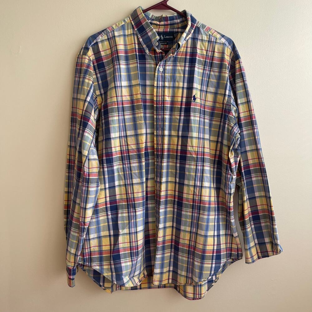 Ralph Lauren VTG XL Polo Plaid Classic Fit Long Sleeve Button Down Dress Shirt